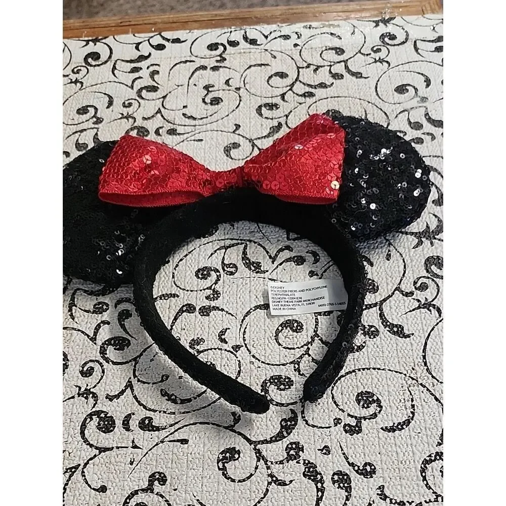 Disney Parks Black and Red Sequin Ear Headband